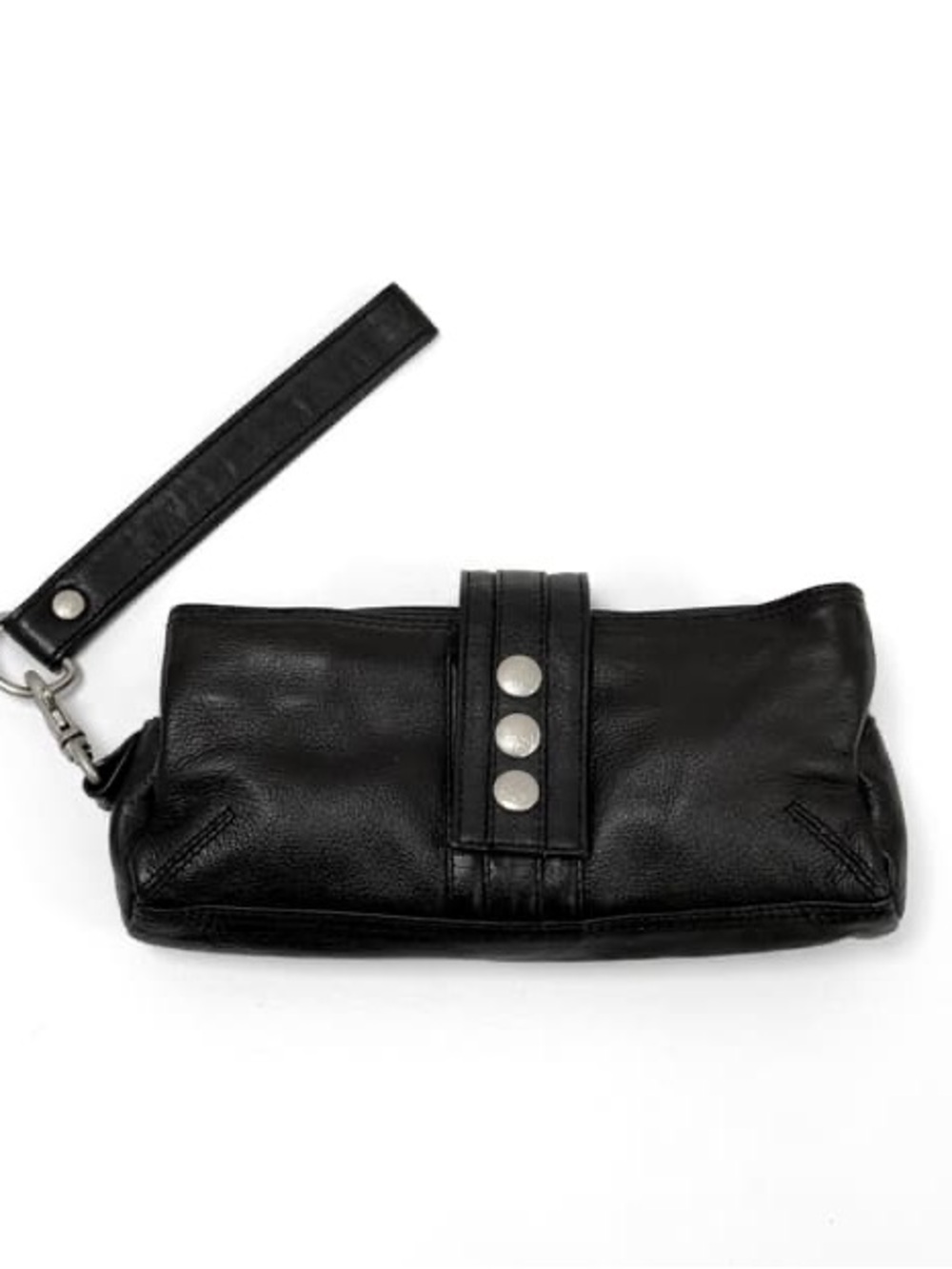 AUTHENTIC Armani Exchange Black Leather Wristlet Clutch with Silver Studs